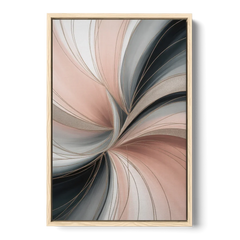 Elegant Curves Pink and Grey Abstract - Oak Framed Canvas Wall Art - Front