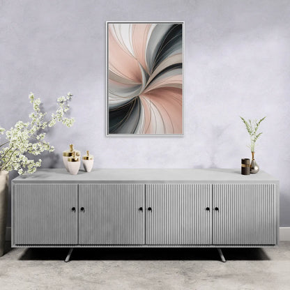 Elegant Curves Pink and Grey Abstract - Living Room White Frame Canvas