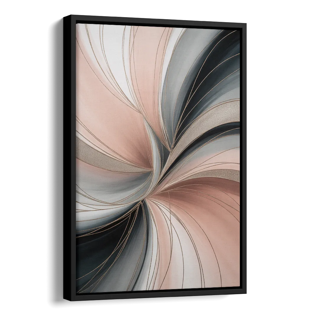 Elegant Curves Pink and Grey Abstract Side - Black Canvas Wall Art