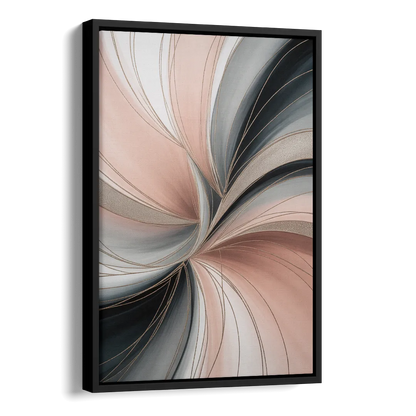 Elegant Curves Pink and Grey Abstract Side - Black Canvas Wall Art
