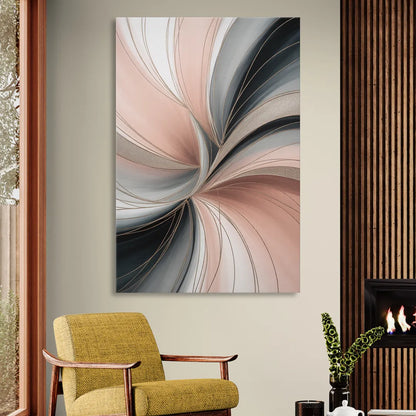 Elegant Curves Pink and Grey Abstract Living Room - Canvas Wall Art