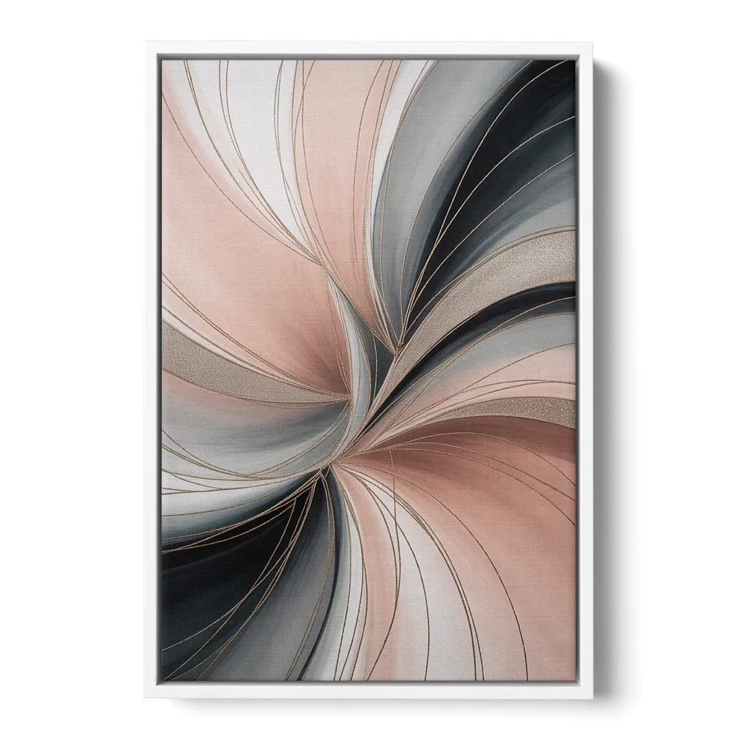 Elegant Curves Pink and Grey Abstract Front - White Canvas Wall Art