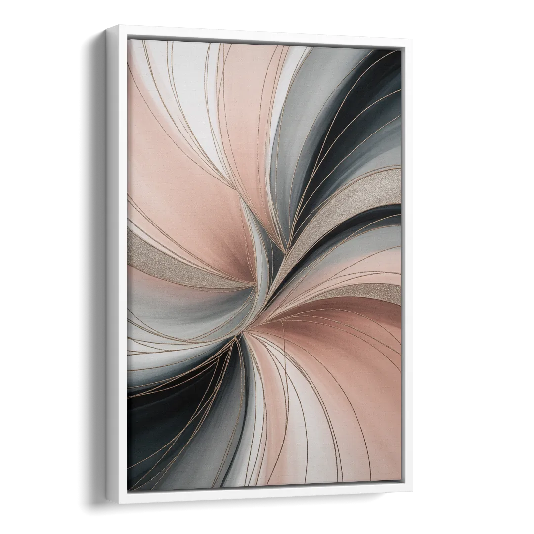 Elegant Curves Pink and Grey Abstract Side - White Canvas Wall Art