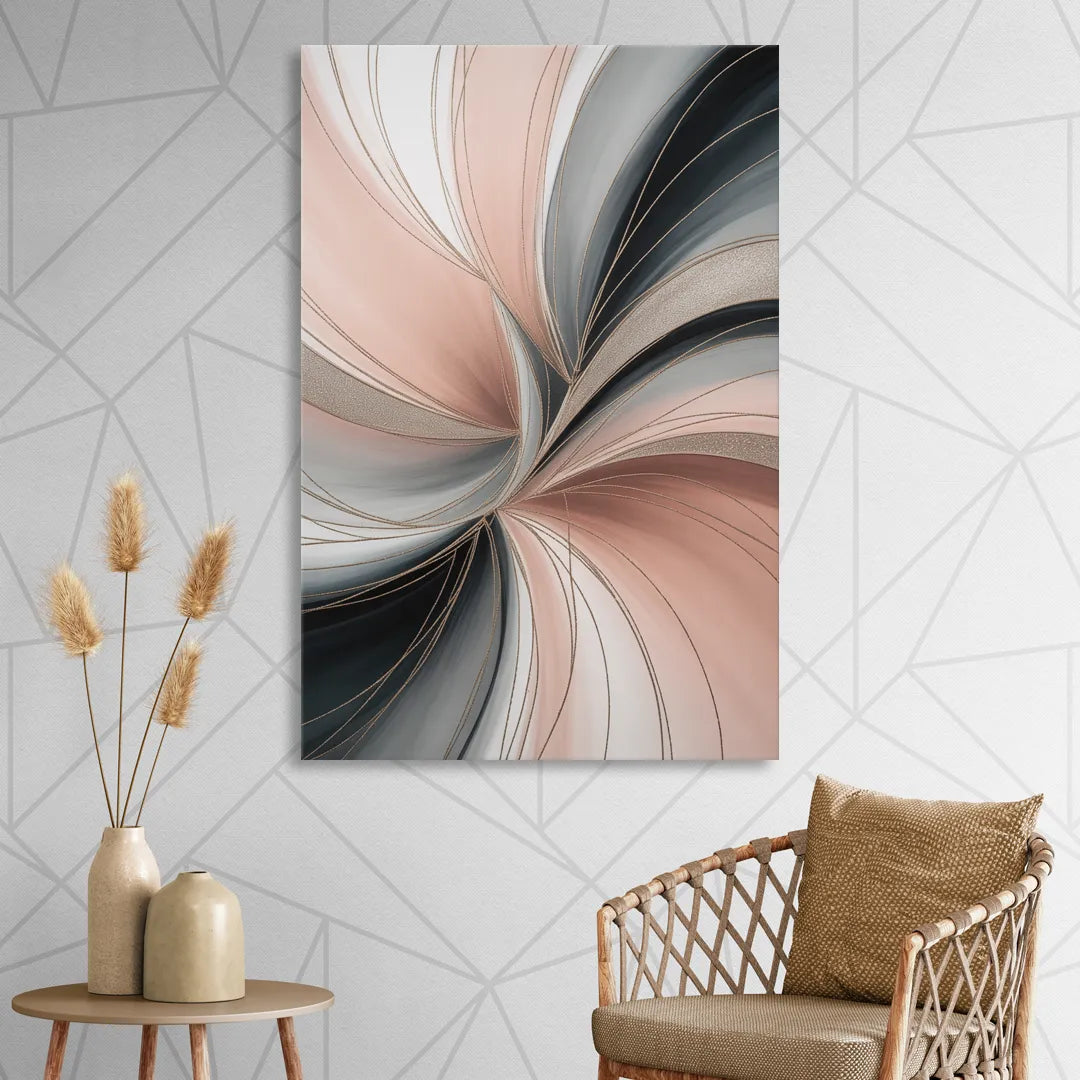Elegant Curves Pink and Grey Abstract Sitting Room - Canvas Wall Art
