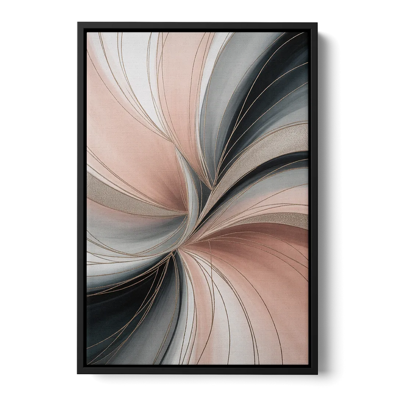 Elegant Curves Pink and Grey Abstract Front - Black Canvas Wall Art