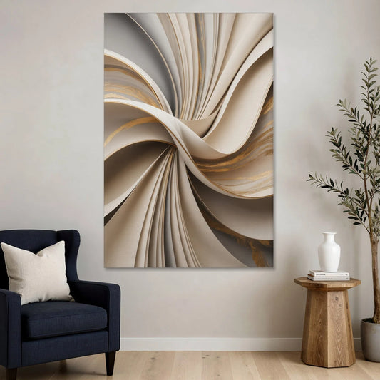 Elegant Flow Beige Abstract - Canvas Wall Art - Sofa - 40x60