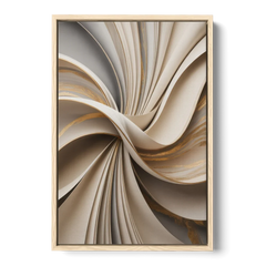 Elegant Flow Beige Abstract - Oak Framed Canvas Wall Art - Front