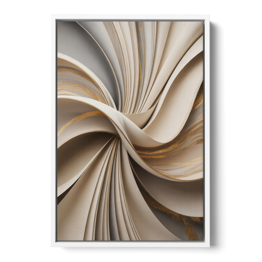 Elegant Flow Beige Abstract - White Framed Canvas Wall Art - Front