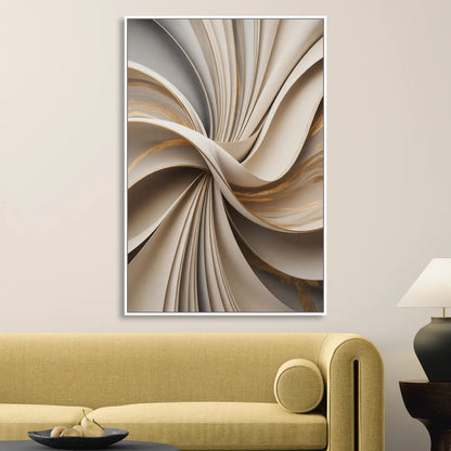 Elegant Flow Beige Abstract Sitting Room - White Canvas Wall Art