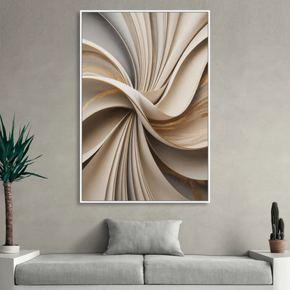 Elegant Flow Beige Abstract Living Room - White Canvas Wall Art