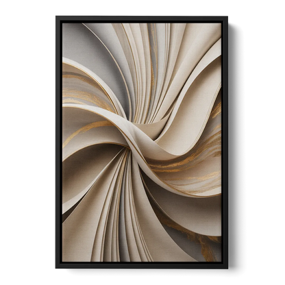 Elegant Flow Beige Abstract - Black Frame Canvas