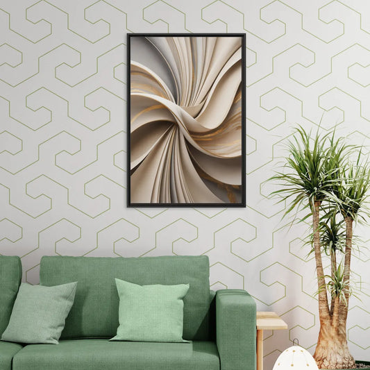 Elegant Flow Beige Abstract - Living Room Black Frame Canvas