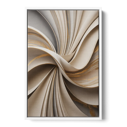 Elegant Flow Beige Abstract - White Frame Canvas