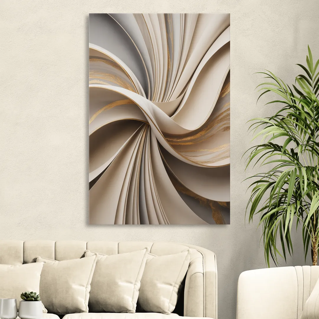 Elegant Flow Beige Abstract Sitting Room - Canvas Wall Art
