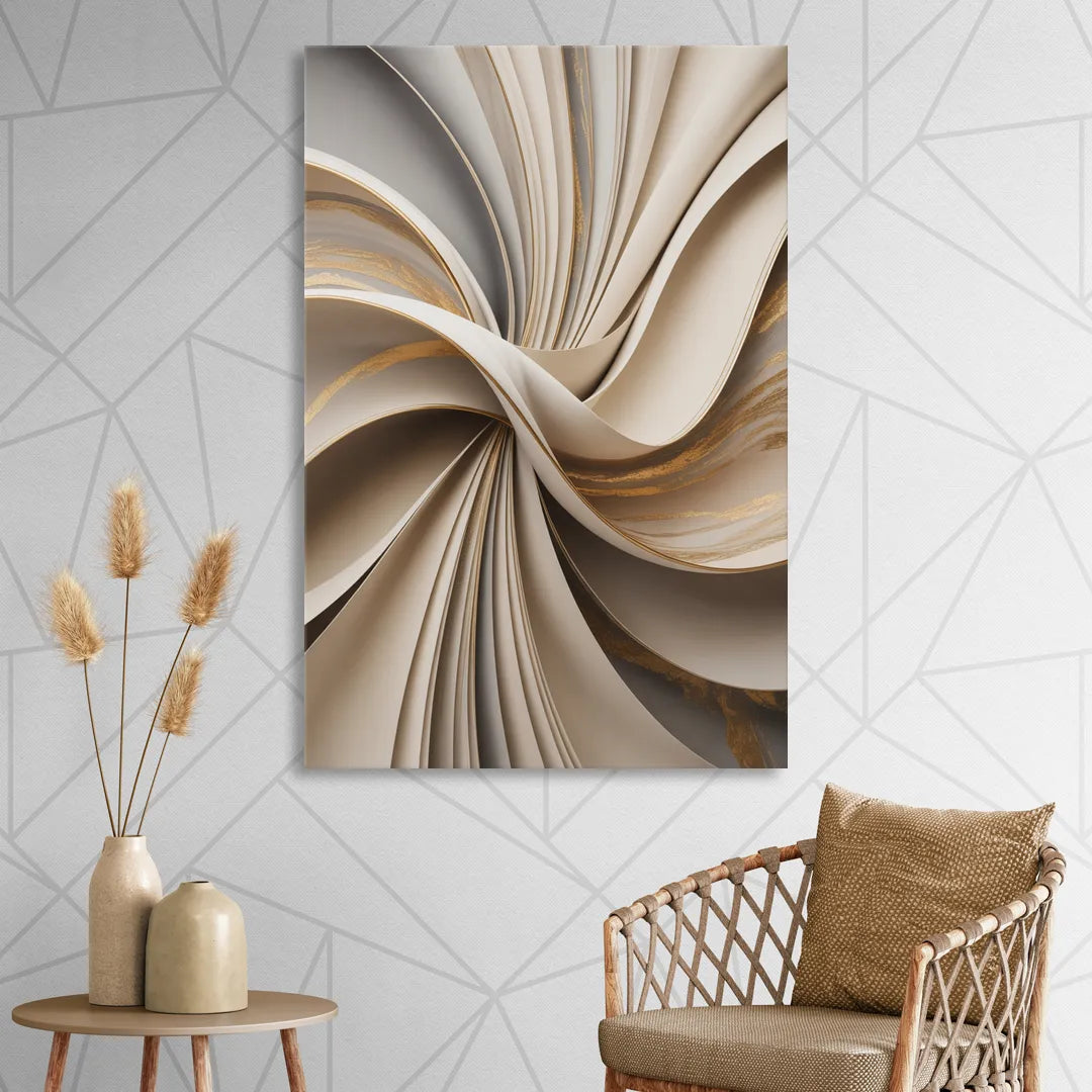 Elegant Flow Beige Abstract Living Room - Canvas Wall Art
