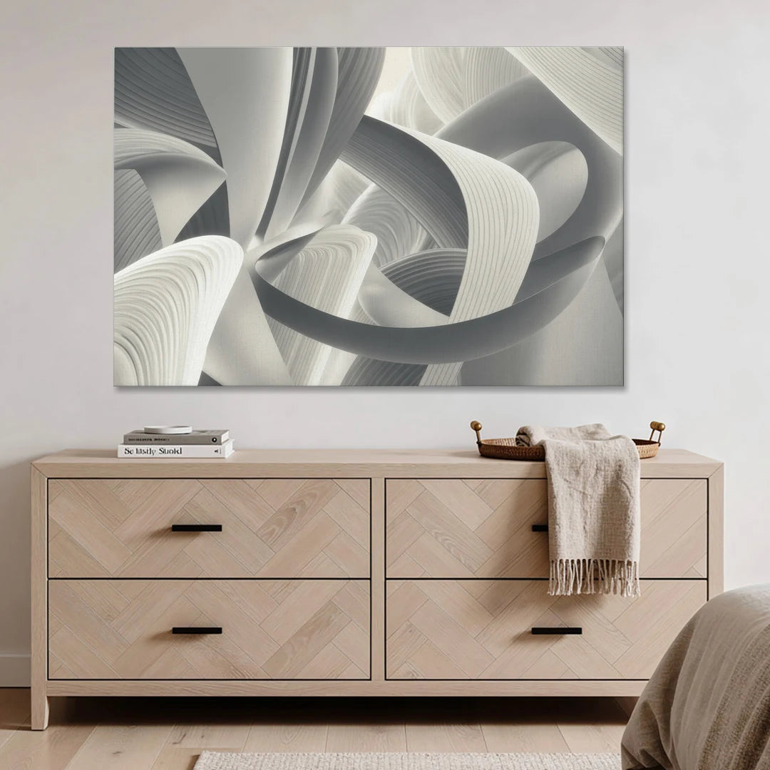 Elegant Flow Grey and White Abstract - Canvas Wall Art - Coffee Table - 60x40