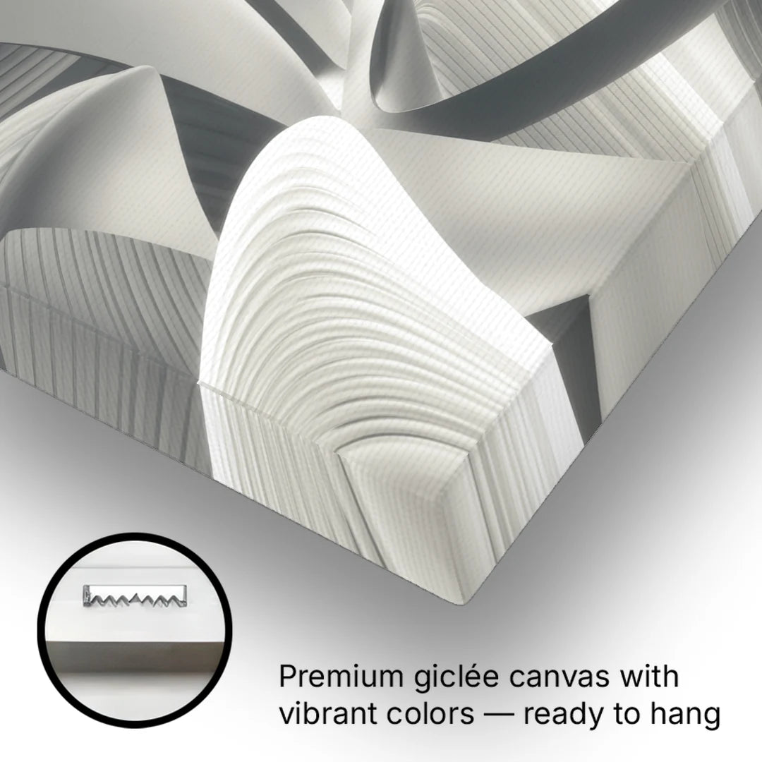 Elegant Flow Grey and White Abstract - Canvas Wall Art - Gallery Wrap Corner