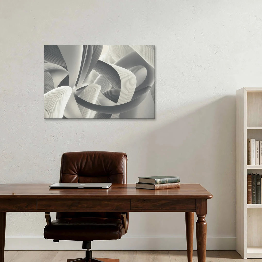 Elegant Flow Grey and White Abstract - Canvas Wall Art - Office - 36x24