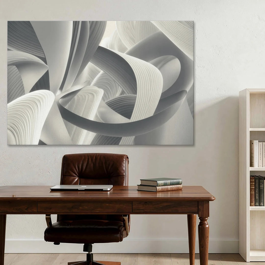 Elegant Flow Grey and White Abstract - Canvas Wall Art - Office - 60x40
