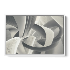 Elegant Flow Grey and White Abstract - White Framed Canvas Wall Art - Front
