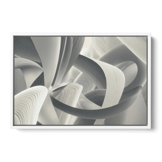 Elegant Flow Grey and White Abstract - White Framed Canvas Wall Art - Front