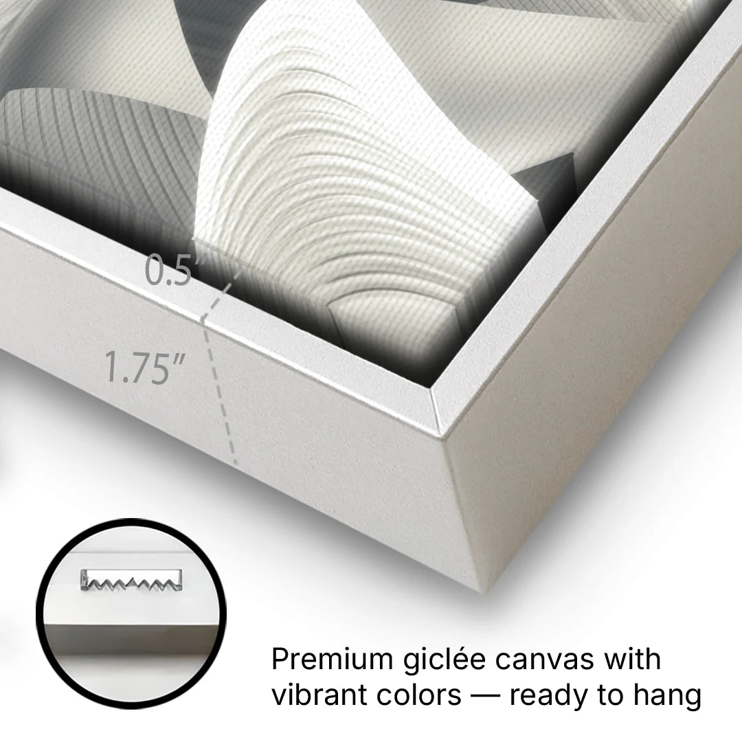 Elegant Flow Grey and White Abstract - White Framed Canvas Wall Art - Gallery Wrap Corner