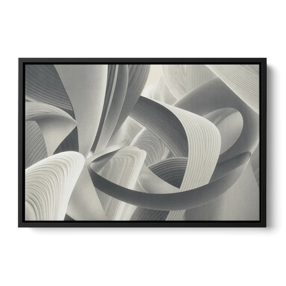 Elegant Flow Grey and White Abstract - Black Frame Canvas
