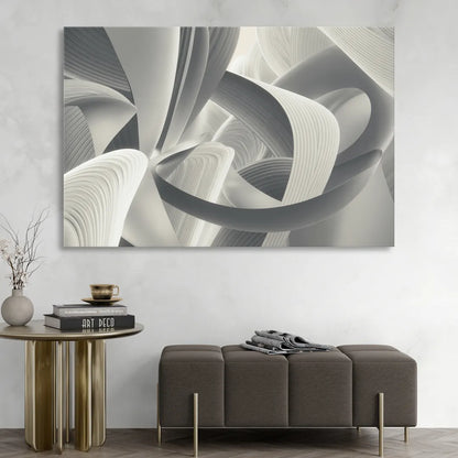 Elegant Flow Grey and White Abstract Living Room - Canvas Wall Art