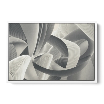 Elegant Flow Grey and White Abstract - White Frame Canvas