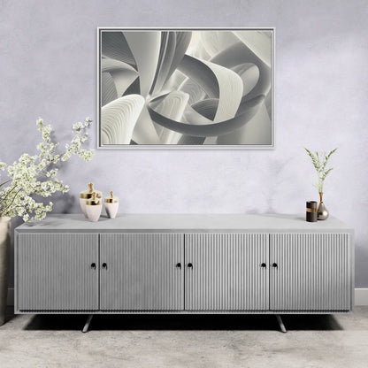 Elegant Flow Grey and White Abstract - Living Room White Frame Canvas