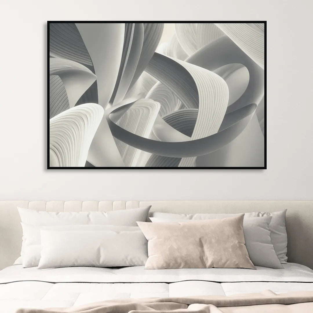 Elegant Flow Grey and White Abstract Living Room - Black Canvas Wall Art