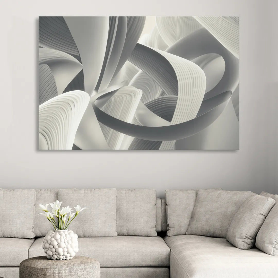 Elegant Flow Grey and White Abstract Sitting Room - Canvas Wall Art