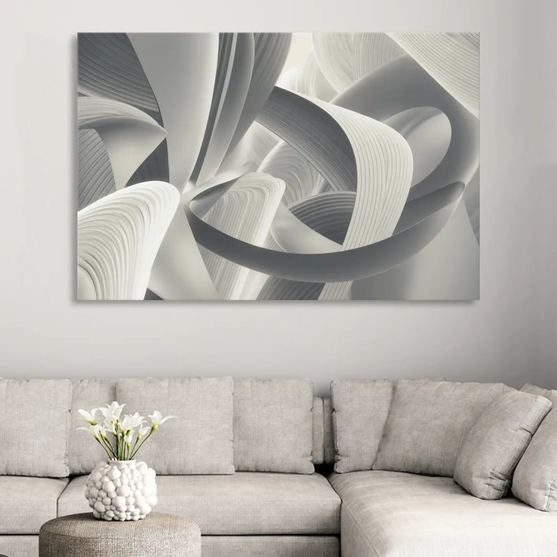 Elegant Flow Grey and White Abstract Sitting Room - Canvas Wall Art