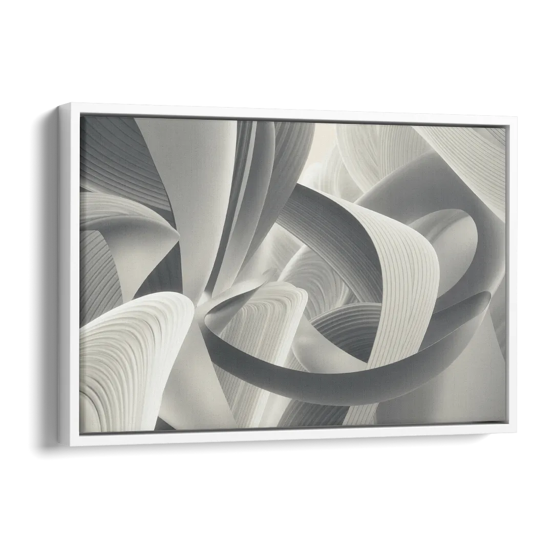 Elegant Flow Grey and White Abstract Side - White Canvas Wall Art