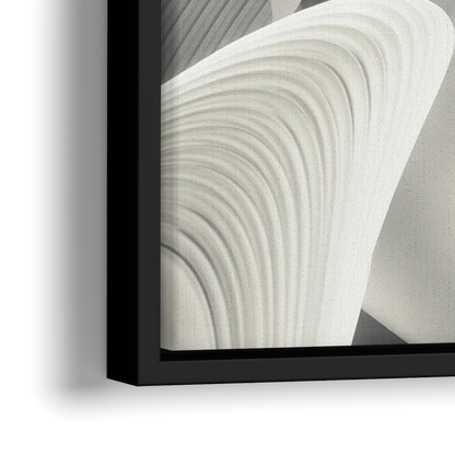 Elegant Flow Grey and White Abstract - Close-Up Black Frame Canvas