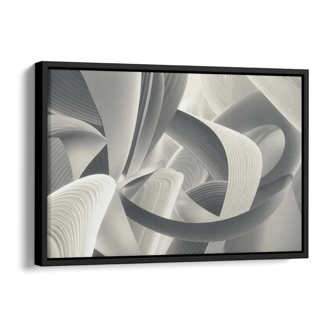 Elegant Flow Grey and White Abstract Side - Black Canvas Wall Art