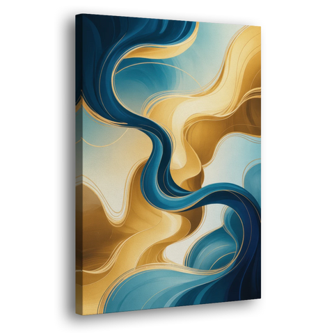 Elegant Fluidity Blue and Gold Abstract - Canvas Wall Art - Side