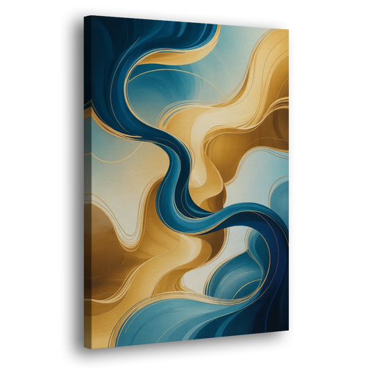Elegant Fluidity Blue and Gold Abstract Side - Canvas Wall Art