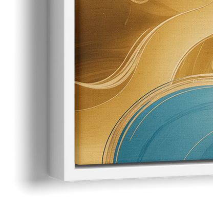 Elegant Fluidity Blue and Gold Abstract - Close-Up White Frame Canvas