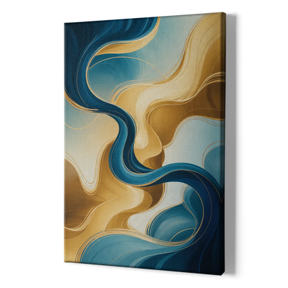 Elegant Fluidity Blue and Gold Abstract - Canvas Print Art Sides