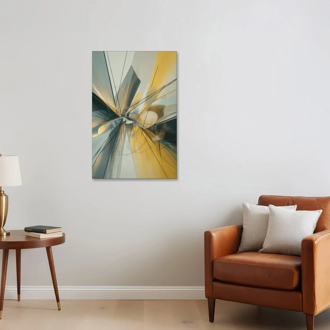 Elegant Fluidity Yellow and Grey Abstract - Canvas Wall Art - Sofa - 24x36