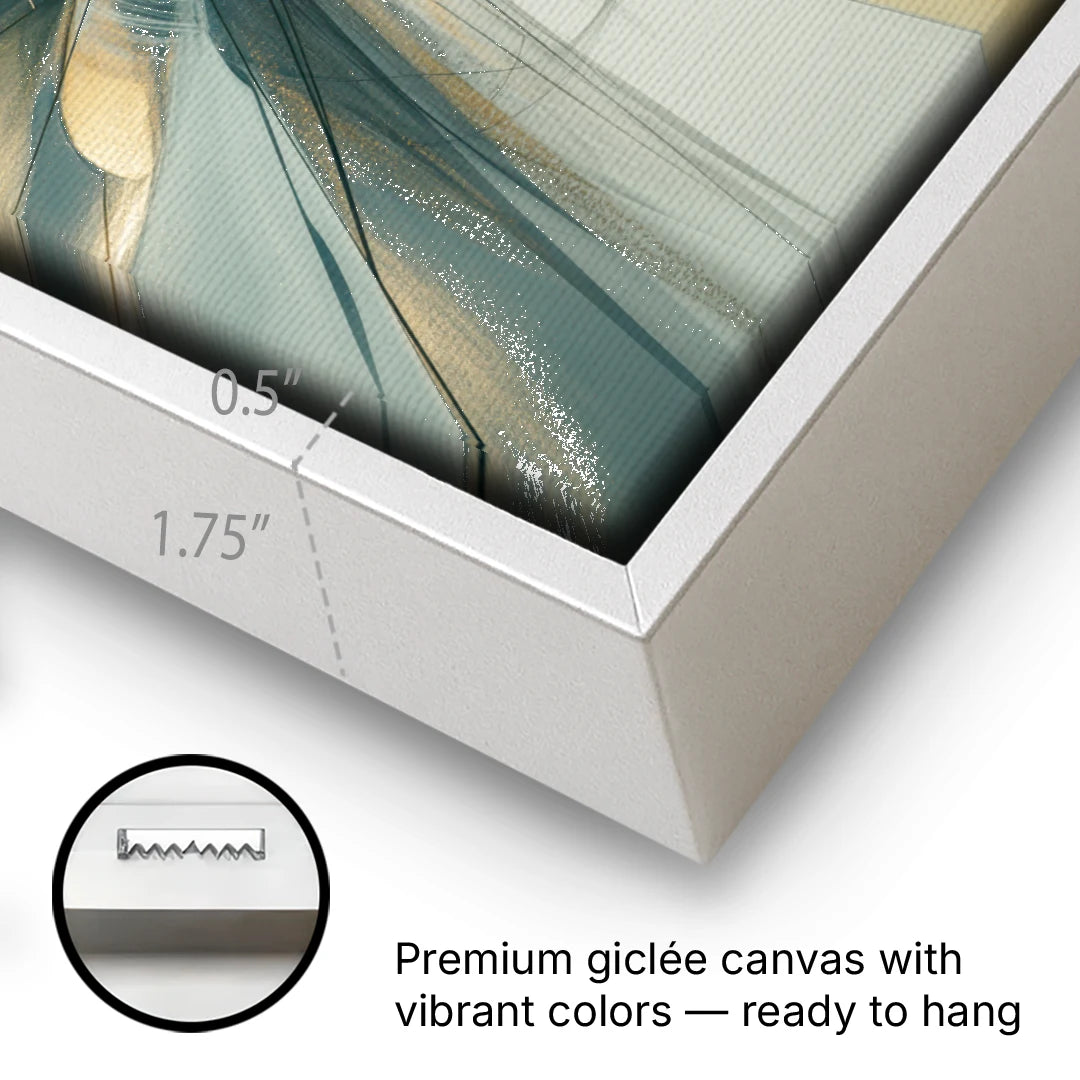 Elegant Fluidity Yellow and Grey Abstract - White Framed Canvas Wall Art - Gallery Wrap Corner