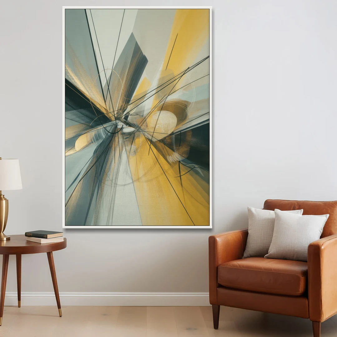 Elegant Fluidity Yellow and Grey Abstract - White Framed Canvas Wall Art - Sofa - 40x60