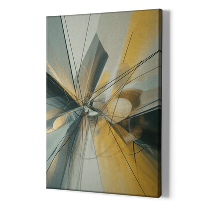 Elegant Fluidity Yellow and Grey Abstract - Canvas Print Art Sides