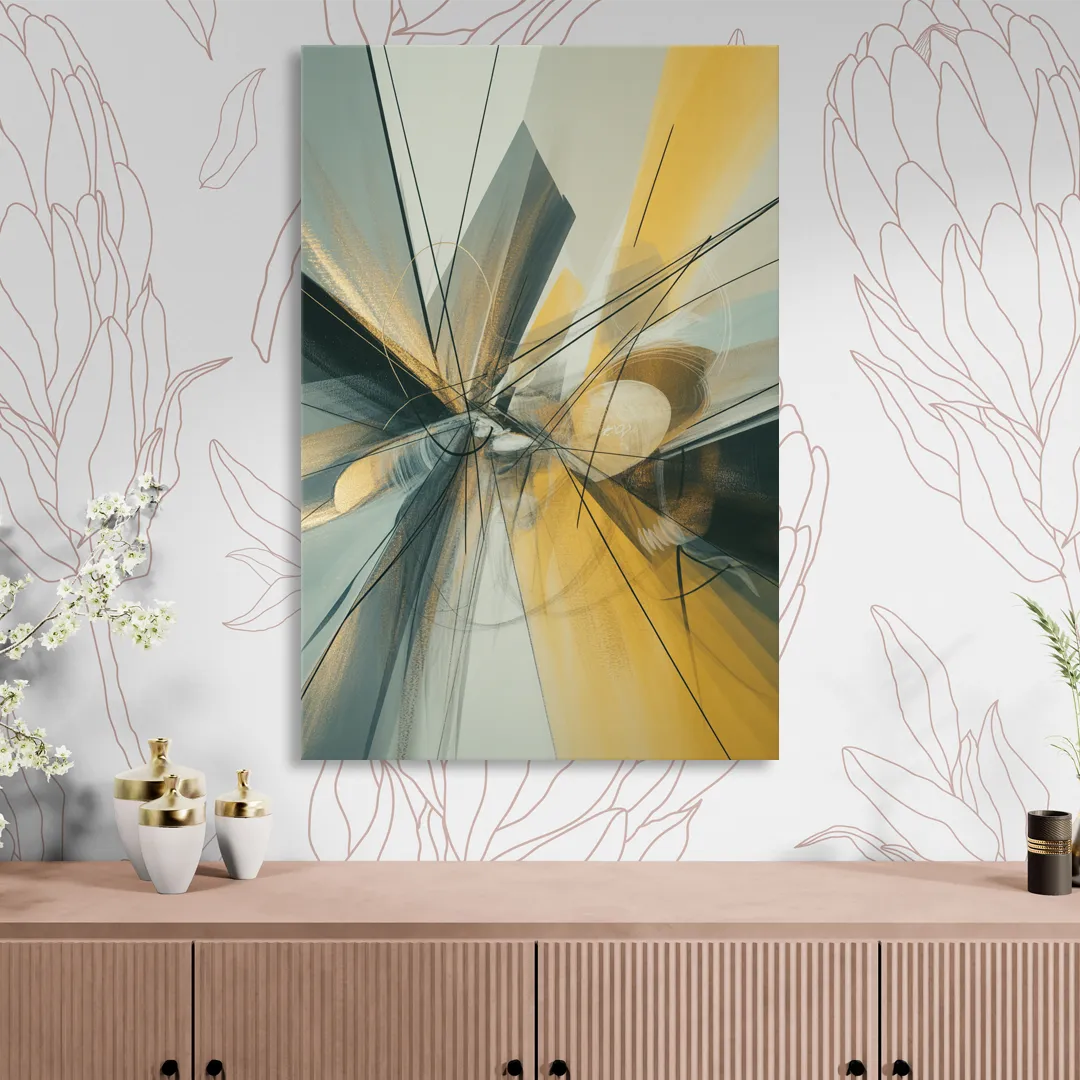 Elegant Fluidity Yellow and Grey Abstract Living Room - Canvas Wall Art