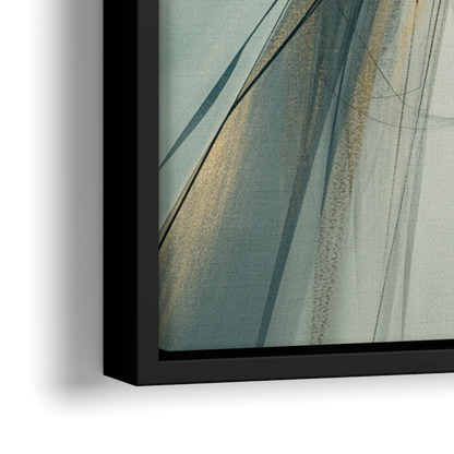 Elegant Fluidity Yellow and Grey Abstract - Close-Up Black Frame Canvas