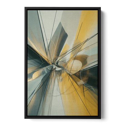 Elegant Fluidity Yellow and Grey Abstract - Black Frame Canvas