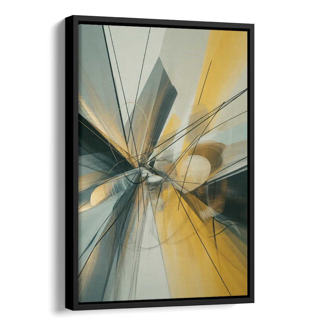 Elegant Fluidity Yellow and Grey Abstract Side - Black Canvas Wall Art