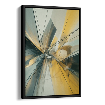 Elegant Fluidity Yellow and Grey Abstract Side - Black Canvas Wall Art