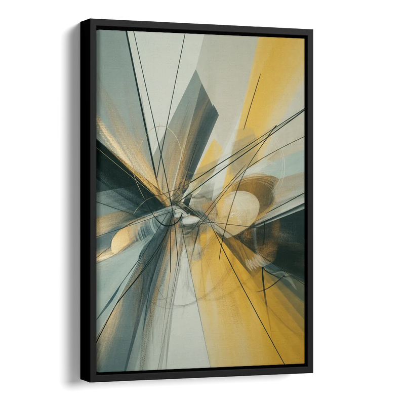Elegant Fluidity Yellow and Grey Abstract Side - Black Canvas Wall Art